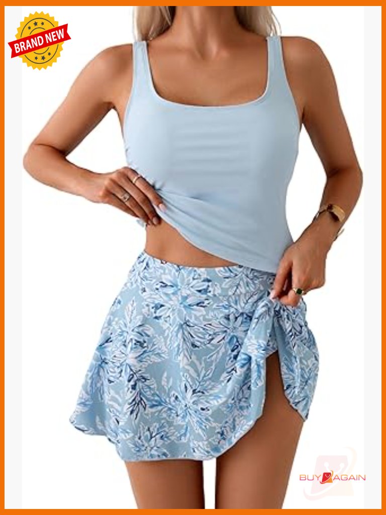 Tankini Swimsuit Tummy Control High Waisted Swim Skirt Top Two Piece